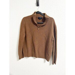 Scott Barber Mens Merino Wool 1/4 Zip Sweater‎ Argyle Knit Pullover Brown L